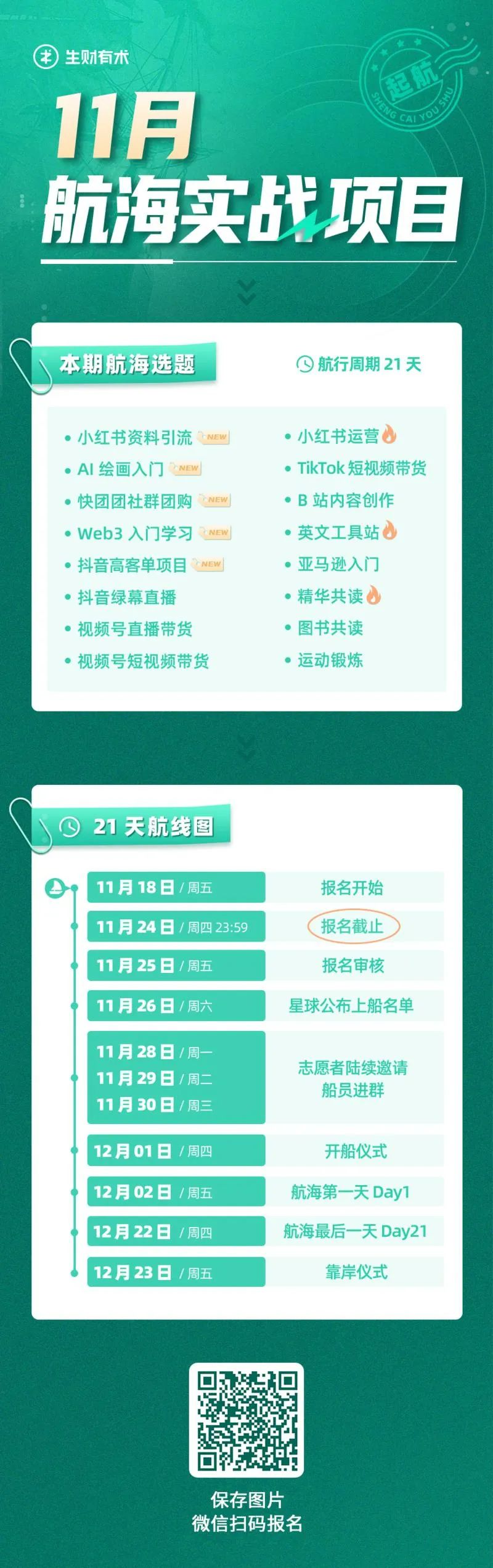 倒计时 4 小时，11 月航海实战报名即将截止！